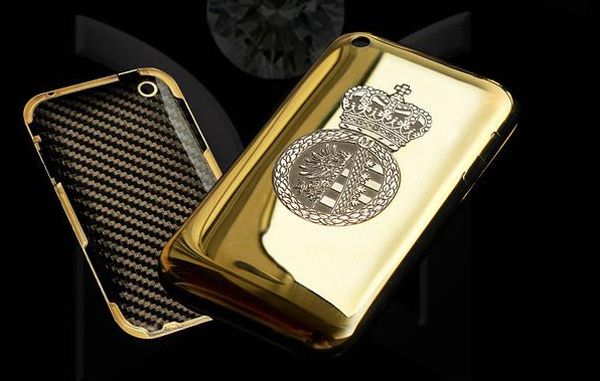 Diamond encrusted carbon fibre and gold iPhone case