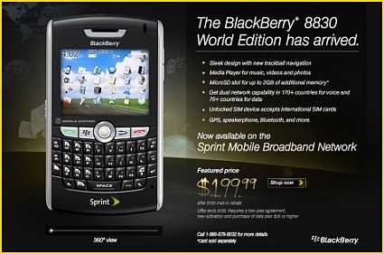 sprint blackberry 8830 arrives
