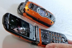 KDDI's new water resistant phone undergoes demonstration in Tokyo